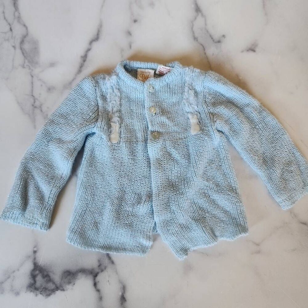 Bebe Cradlecraft Made In Spain bunny rabbit blue button up knit cardigan pastel